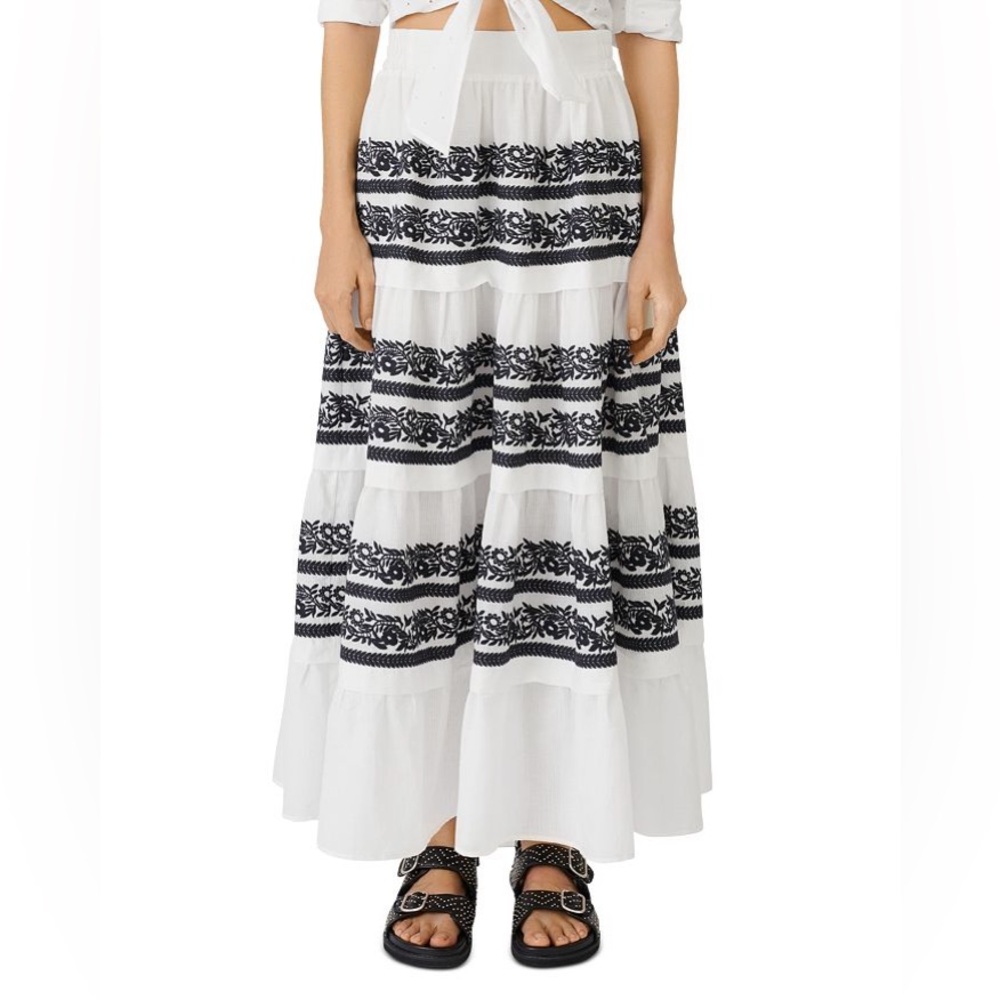 Maje Jolipa Ibiza Limited Edition Embroidered Tiered Boho Skirt Size M - Picture 6 of 8